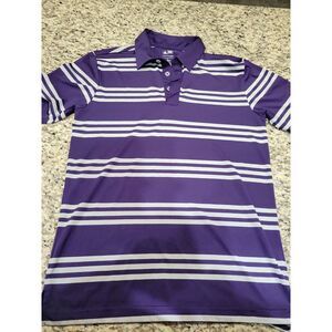 Adidas Pure Motion Purple‎ Gray Stripe Poly Golf  POLO SHIRT SM